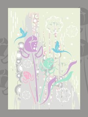 Roses and doves. Spring postcard