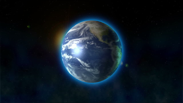 Earth's rotations. The blue planet rotates in space