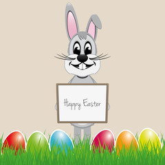 easter bunny hold signboard colorful eggs