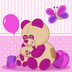 Fototapeta na wymiar teddy bears mother and baby
