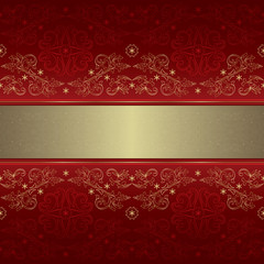 Template with ornate floral seamless pattern on a red background