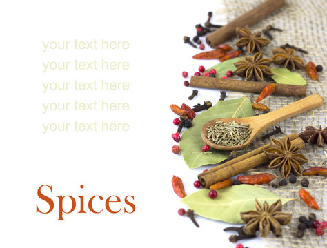 A variety of spices  isolated