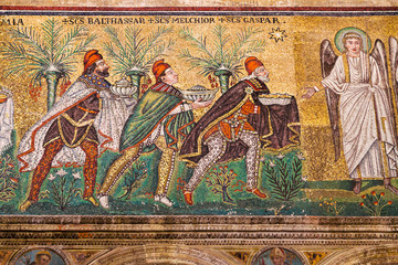 Mosaic the three magi in Sant Apollinare Nuovo in Ravenna - obrazy, fototapety, plakaty