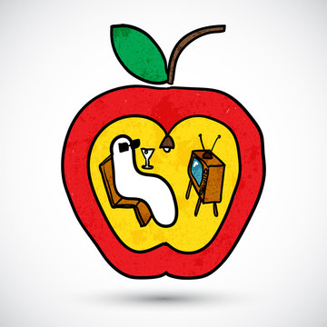 Apple with a worm in doodle style