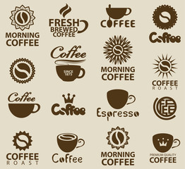 set of logos on coffee