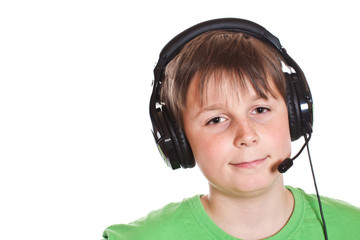 Boy listening to music with headphones