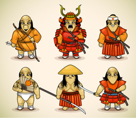 Set of six samurai