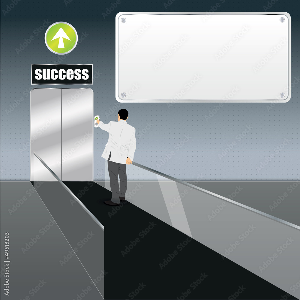 Poster vector background with a man and elevator success