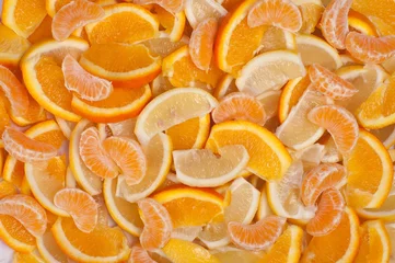 Cercles muraux Tranches de fruits Fonds de fruits - Orange, citron et mandarine