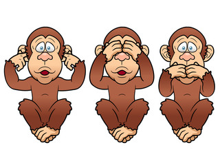 Obraz premium illustration of cartoon Three monkeys - see, hear, speak no evil