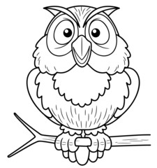 illustration of Cartoon owl sitting on tree branch
