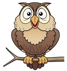 illustration of Cartoon owl sitting on tree branch