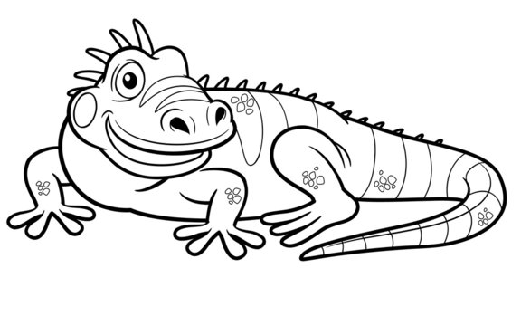Illustrations of Cartoon green iguana - Coloring book