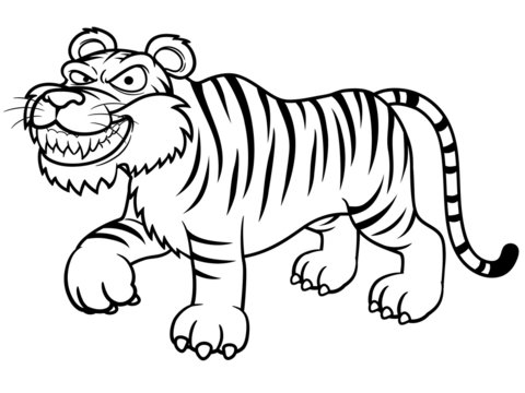 illustration of Cartoon tiger - Coloring book