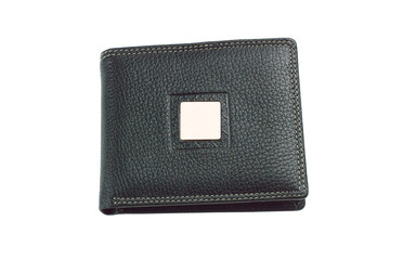 New black leather wallet isolated on white background.