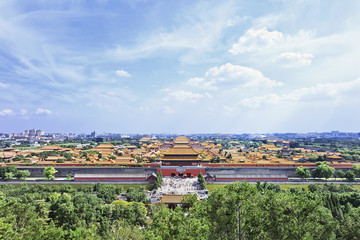 Elevated view on the impressive Forbidden City (Palace Museum) in Beijing, China