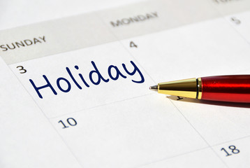Holiday note in the calendar