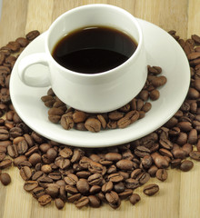 cup of coffee and coffee beans
