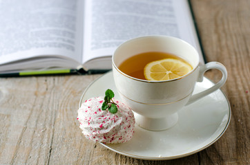 A Cup of tea with lemon and marshmallow