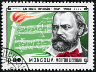 stamp shows notes of symphony written by Dvorak