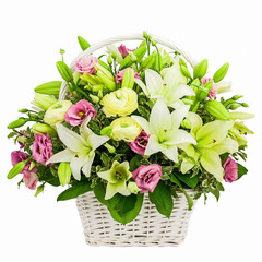 flower composition in basket