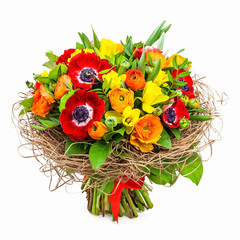 bouquet of flowers in vase isolated on white