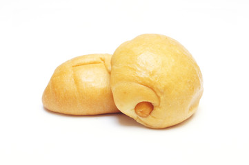 chicken sausage bun on white background