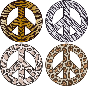 peace sign in animal skin pattern