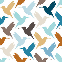 Seamless Pattern Hummingbirds Retro