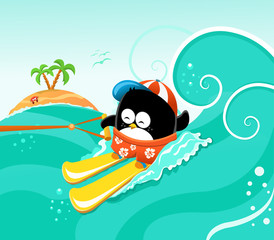 Obraz premium Water Skiing Penguin