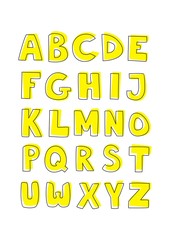 Kids vector doodle alphabet yellow letters hand drawn