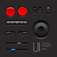 Dark Web UI Elements. Buttons, Switches
