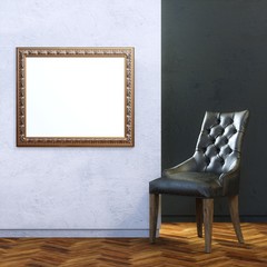 Gallery Interior with Black Chair and Classic Frame on Wall