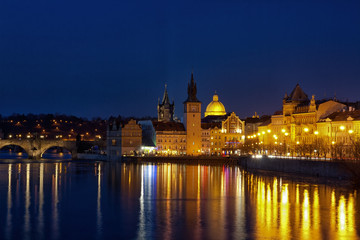 Fototapeta na wymiar Night panorama of City of Prague,Czech Republic