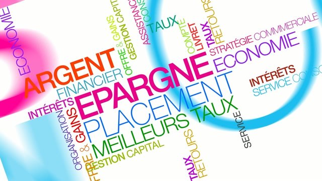 Epargne placement argent taux nuage de mots animation