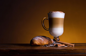 coffee with cream and croissant