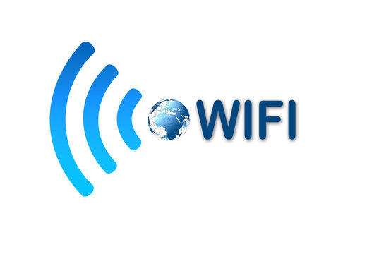 Wireless wifi blue symbol icon with earth