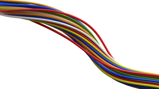 3D colored cables over white background