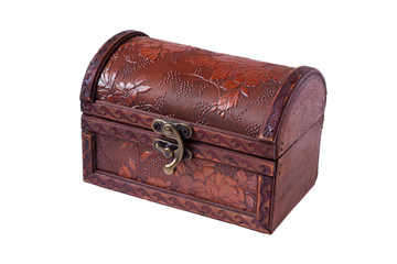 Closed vintage wooden chest isolated