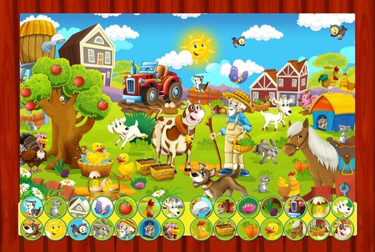 The page with exercises for kids - farm finding