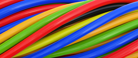 3D colored cables over white background