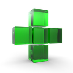 3D plus icon in green on isolated white background.3D cross icon