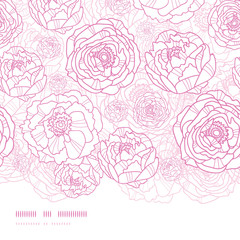 Vector pink line art flowers elegant horizontal seamless pattern