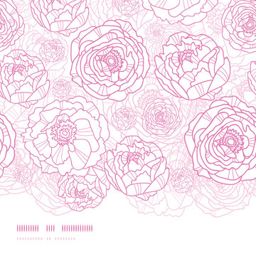 Vector pink line art flowers elegant horizontal seamless pattern