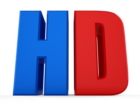 3D HD symbol on white background.