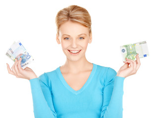 woman with euro cash money