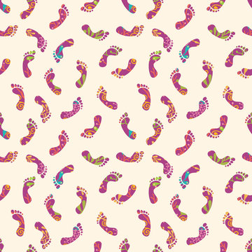 vector colorful foot prints seamless pattern background with