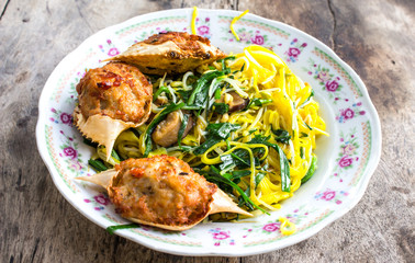 Stir fried noodles Chinese food ,it call mein Chow