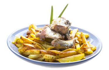 Fried potato with saury