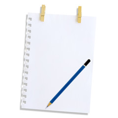 Note paper and pencil on a white background.